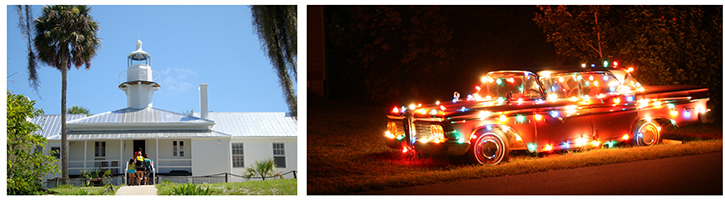 Building and Car With Christmas Lights