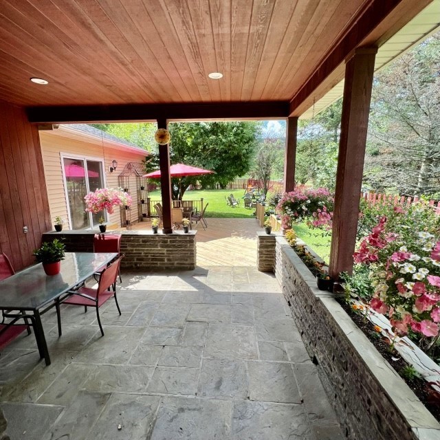 covered stone porch